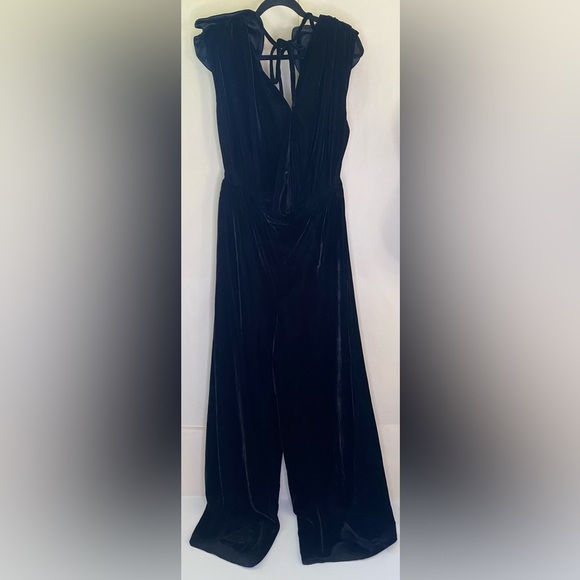 ASOS Luxe Velvet Corsage Cowl Neck Wide Leg Jumpsuit Black Size US 12 (UK16) - Picture 4 of 9